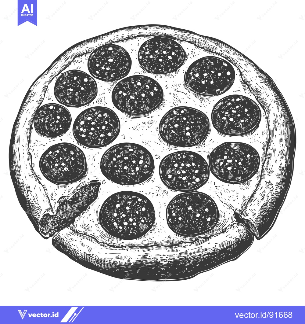 Premium Vector dari A Delicious Engraved Illustration Depicting a Pepperoni Pizza From Abo