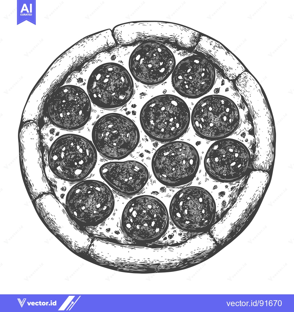 Premium Vector of A Detailed Hand Drawn Illustration of a Pepperoni Pizza