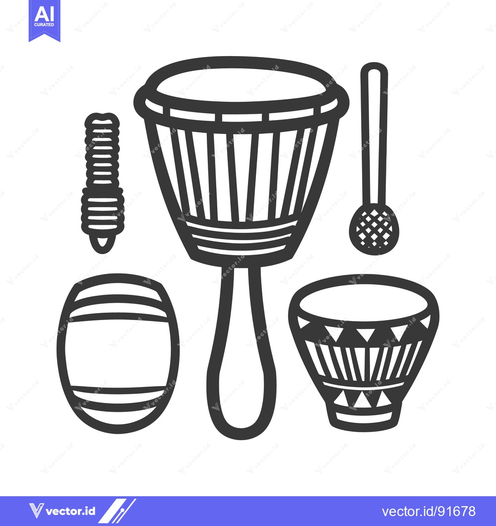 Premium Vector dari Various percussion instruments displayed in black and white illustrati