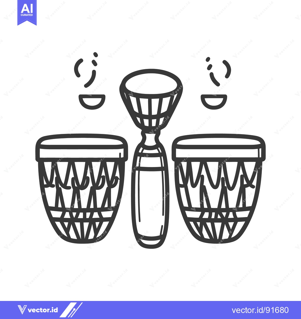 Premium Vector of Black and white line drawing of three percussion instruments