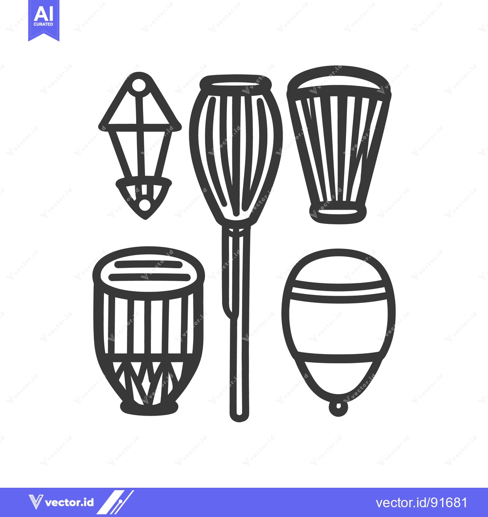 Premium Vector dari Outlined instruments and a lantern are arranged on white backdrop