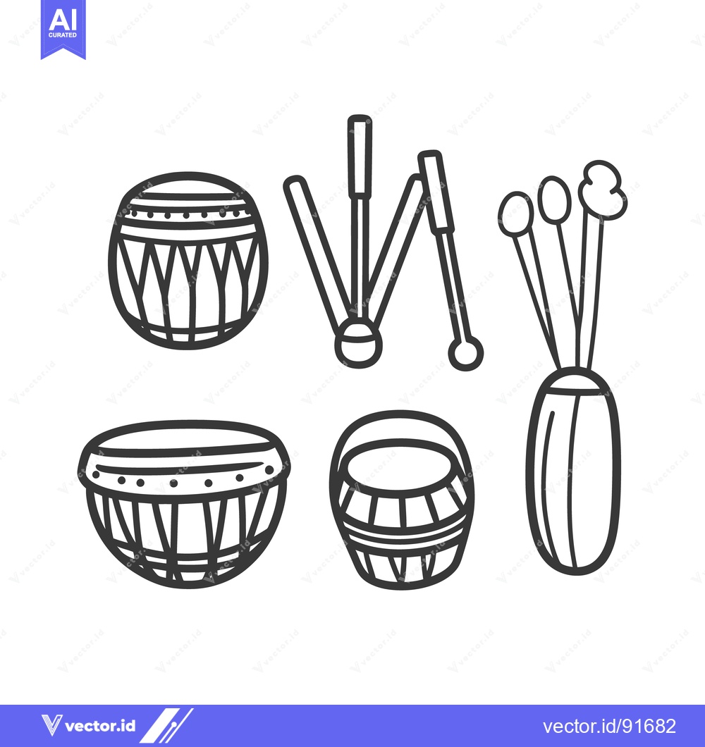 Premium Vector dari Several percussion instruments and objects arranged on a white backgro