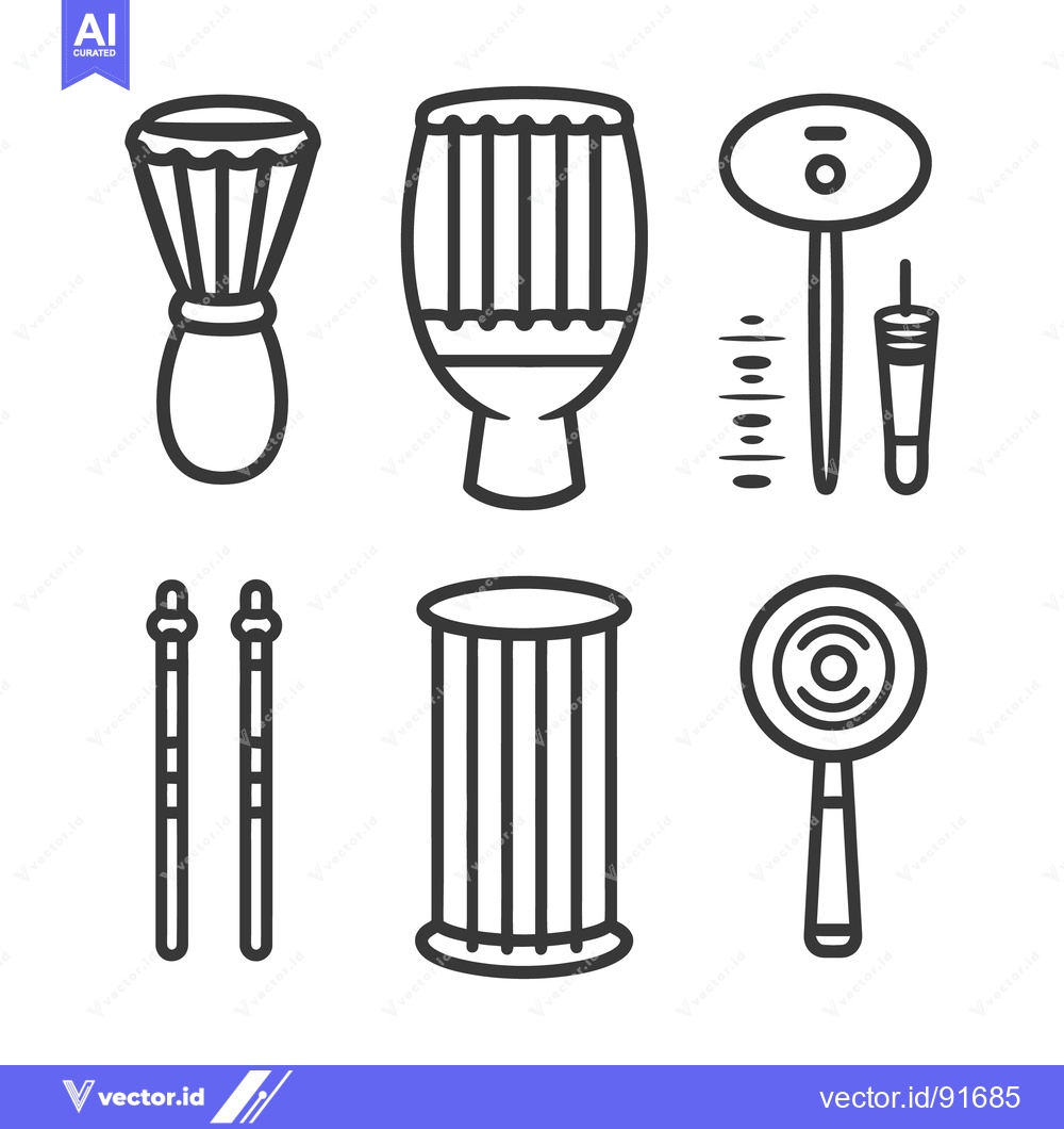 Premium Vector dari Outlined illustrations presenting a collection of percussion musical i