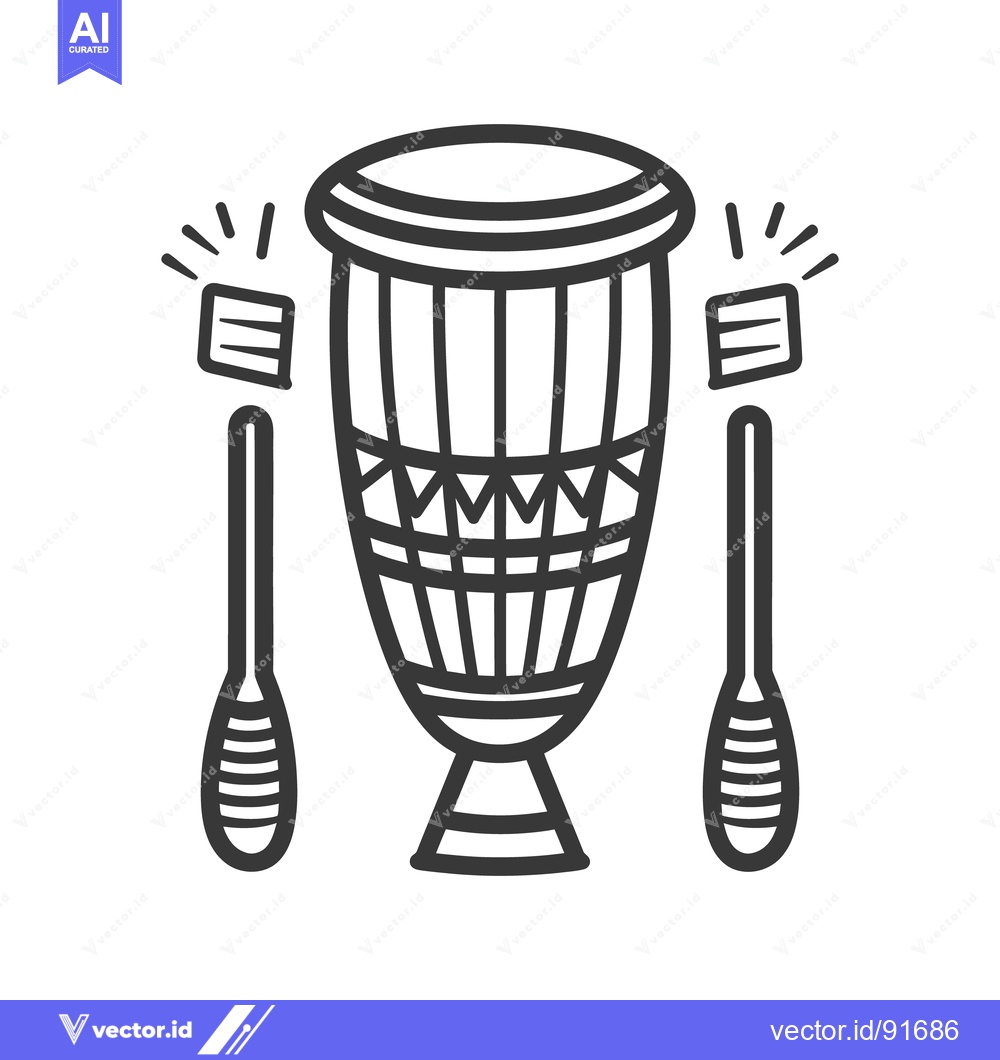 Premium Vector of A detailed black and white illustration of a drum and sticks