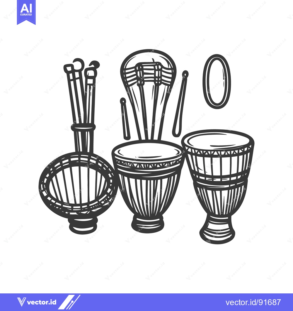 Premium Vector of A detailed black and white image of musical percussion instruments