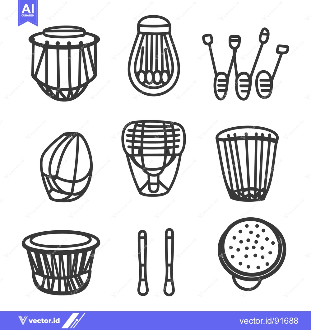 Premium Vector of Various stylized drawings of musical instruments depicted in black out
