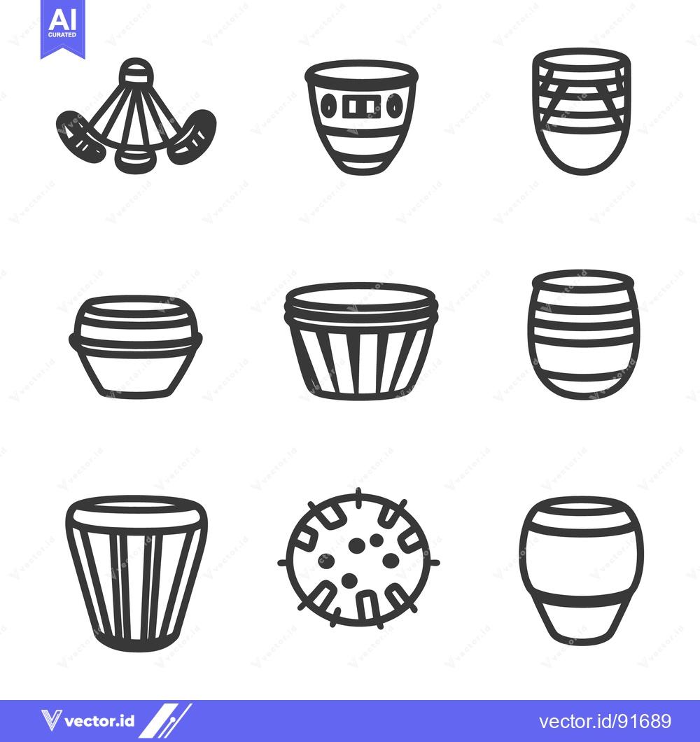 Premium Vector dari Illustrated objects include drums shuttlecock and circular shapes