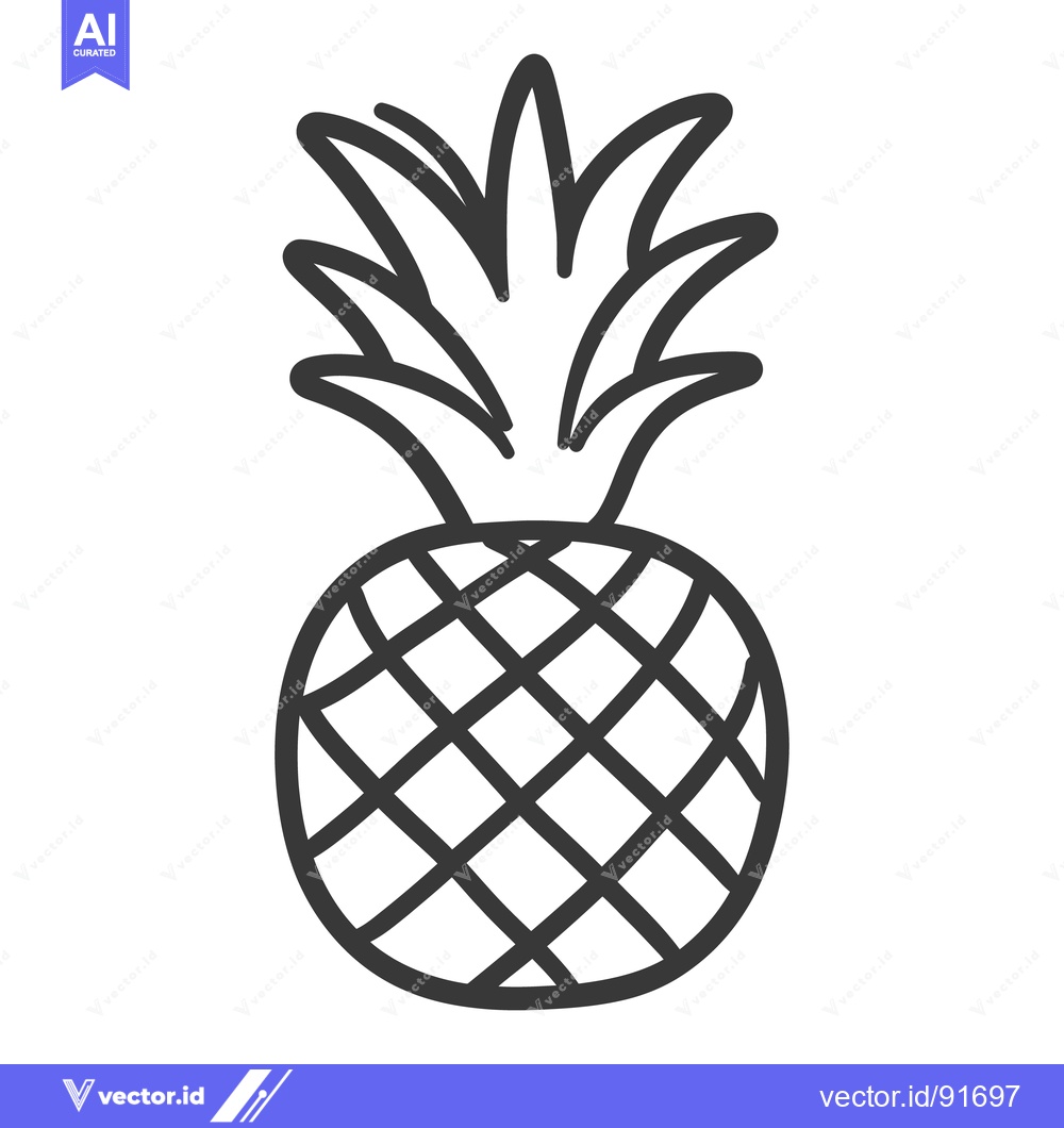 Premium Vector dari A simple black and white illustration of a fresh pineapple
