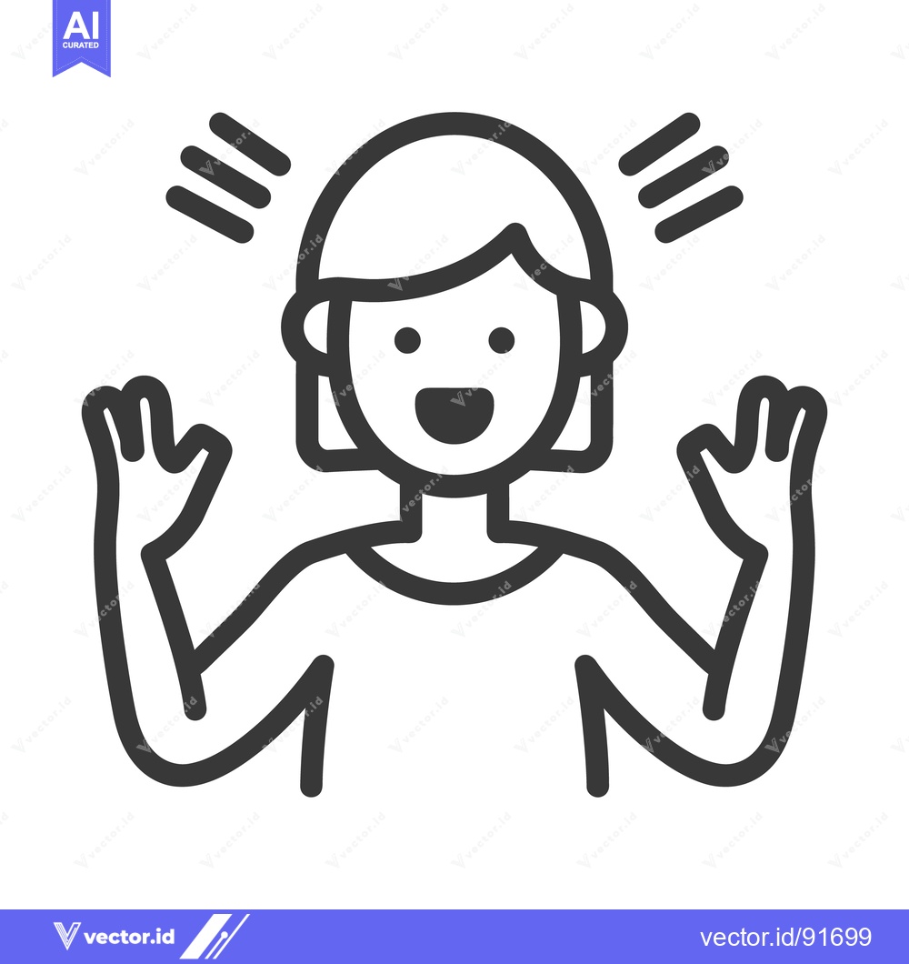 Premium Vector of Excited woman with raised arms showing radiating energy with big smile
