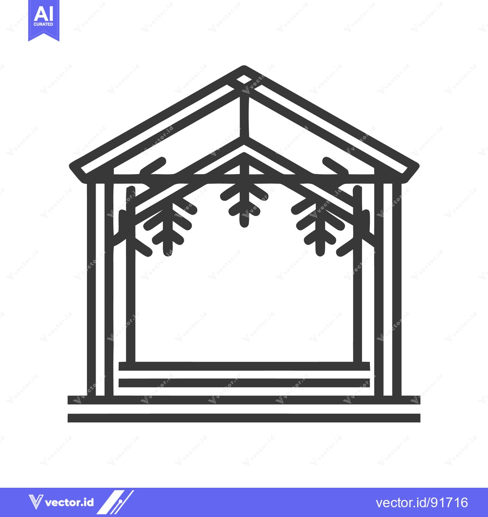 Premium Vector dari Minimalist Arbor Icon with Hanging Foliage, Dark Gray Outline on White