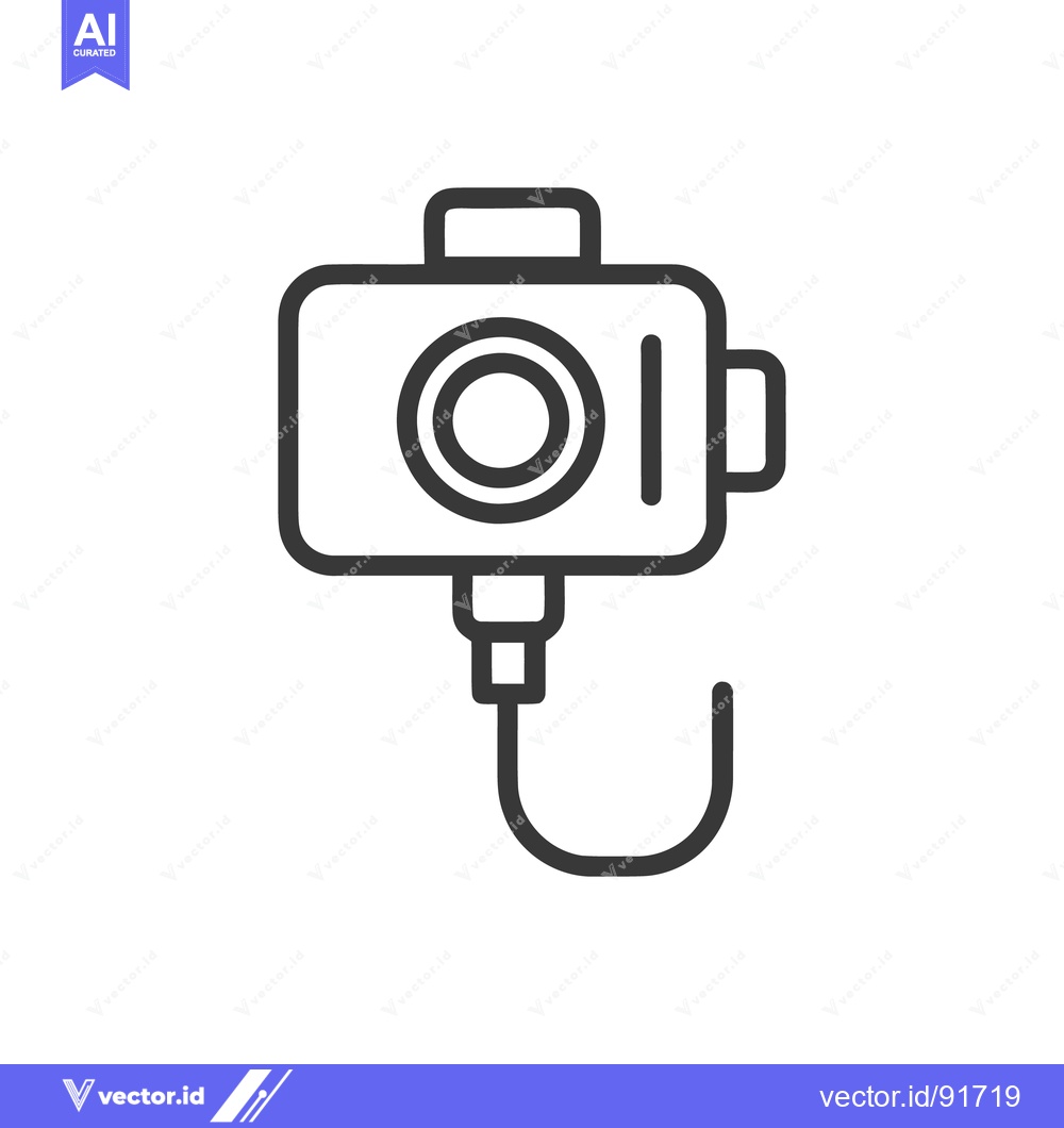 Premium Vector dari Minimalist Action Camera Icon with Cable, Black Outline on White