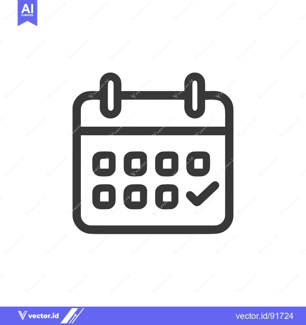 Premium Vector dari Minimalist Calendar Icon with Checkmark, Dark Gray on White Background