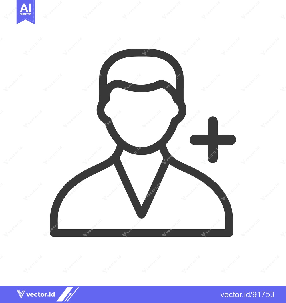 Premium Vector of Add User Icon: Simple Outline of Person with Plus Sign for New Contact