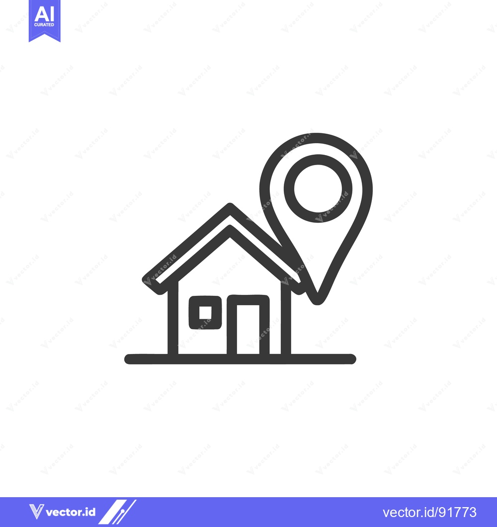 Premium Vector dari House Location Icon: Simple Line Art for Real Estate and Navigation