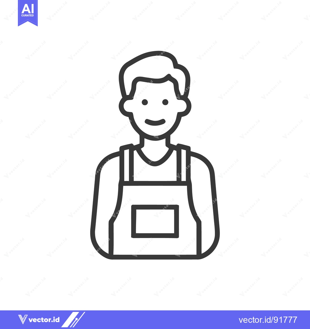 Premium Vector of Minimalist Line Art: Smiling Person Wearing Apron Icon