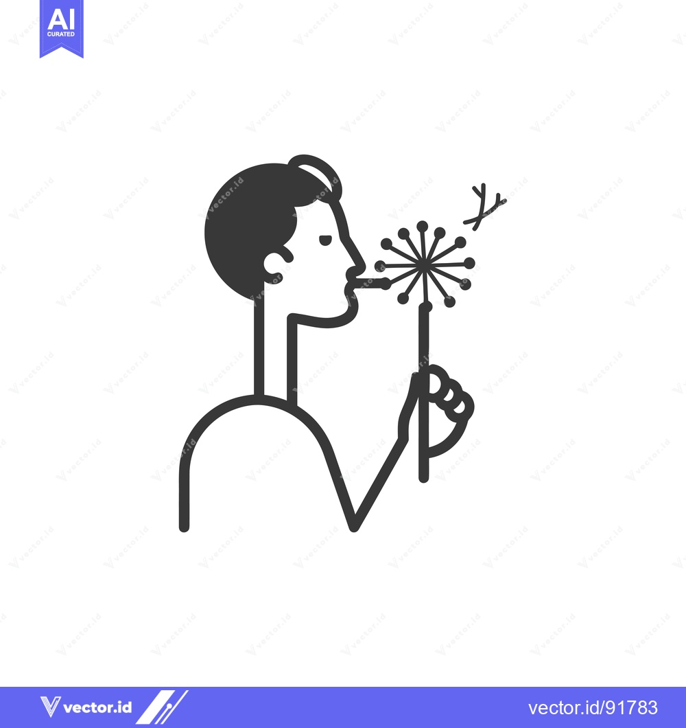 Premium Vector of Person blowing on a dandelion with seeds floating away