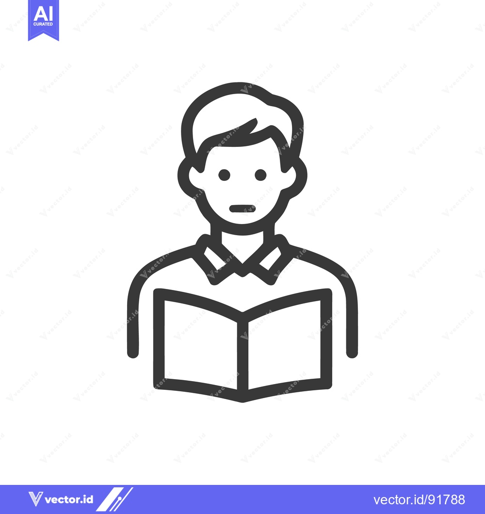 Premium Vector of Minimalist Icon of a Student Reading a Book, Isolated on White Backgro