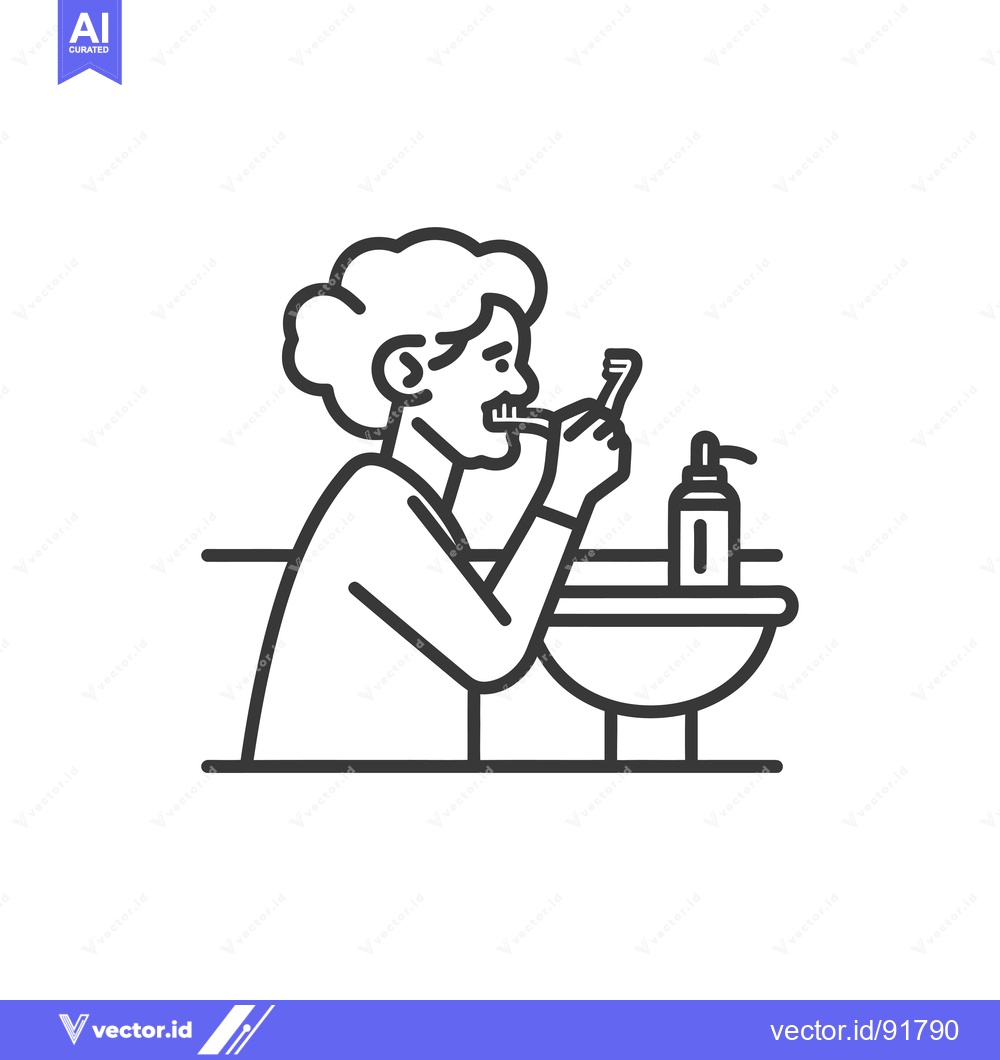 Premium Vector dari Person brushing teeth in bathroom with sink and soap dispenser