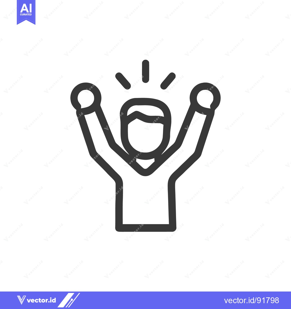 Premium Vector dari Minimalist Icon of a Person Celebrating with Raised Arms and Radiating