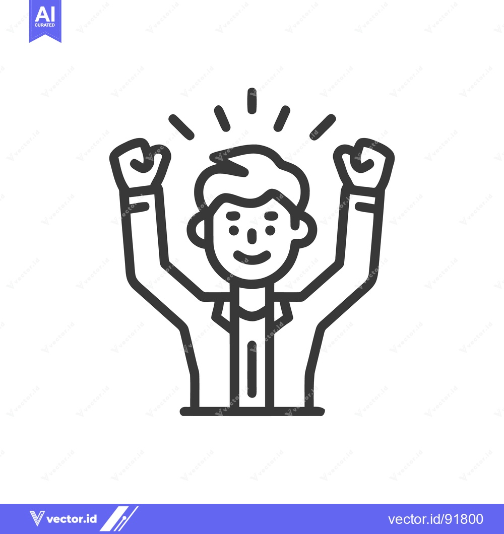 Premium Vector dari Line Art Icon: Celebrating Success with Raised Fists and Joyful Expres