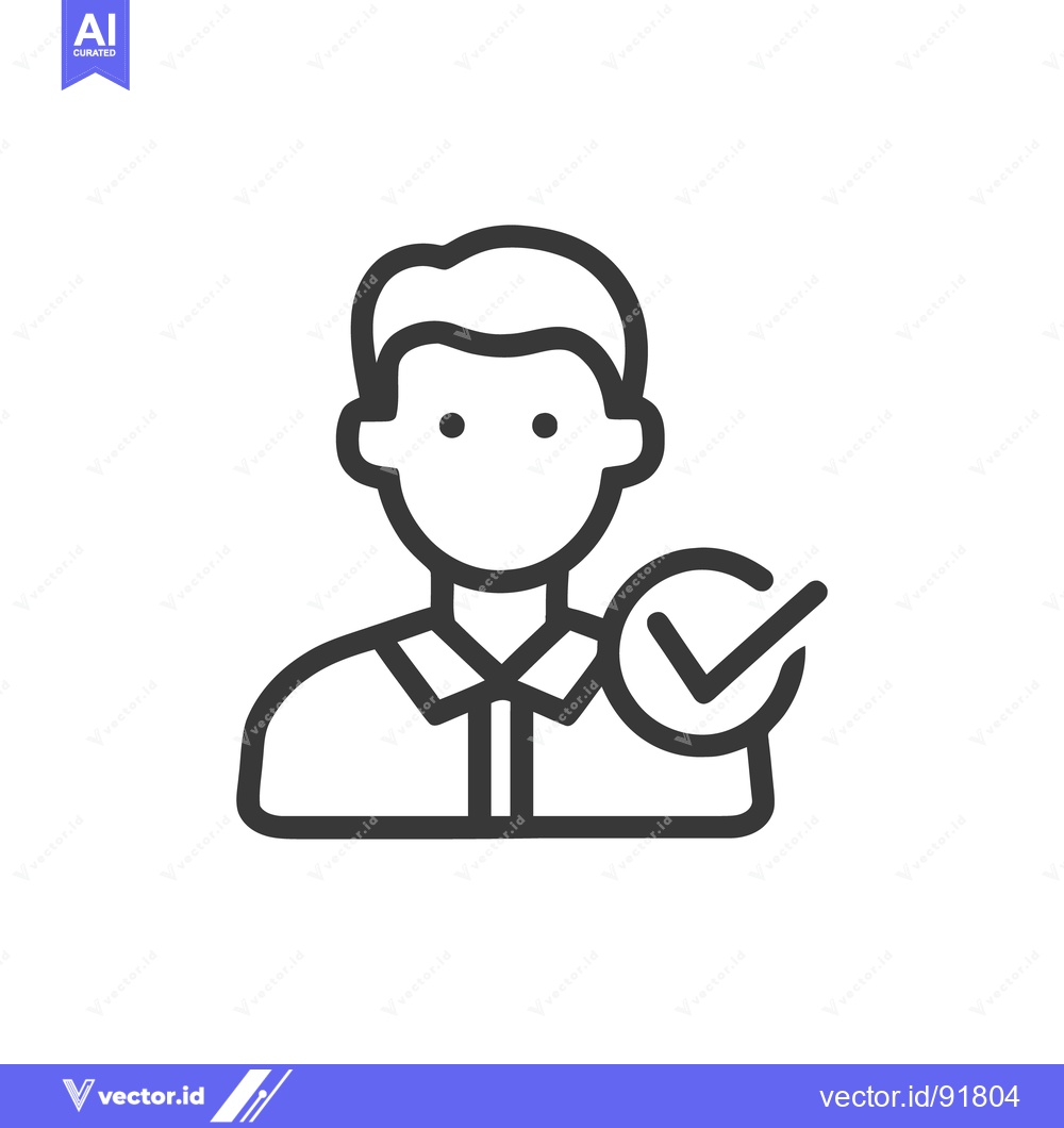 Premium Vector of Approved User Icon: Minimalist Man with Checkmark Symbol, Outline Styl