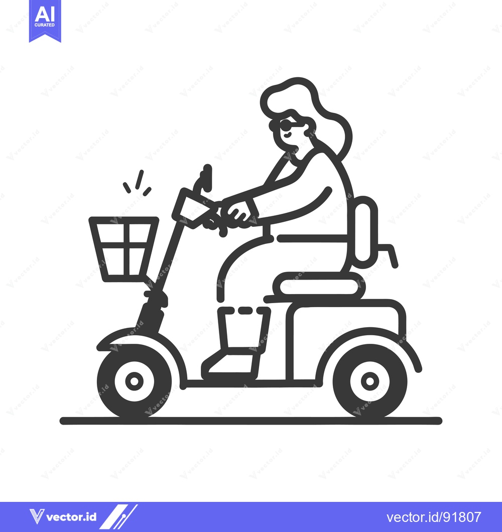 Premium Vector dari Person Driving a Mobility Scooter with a Basket
