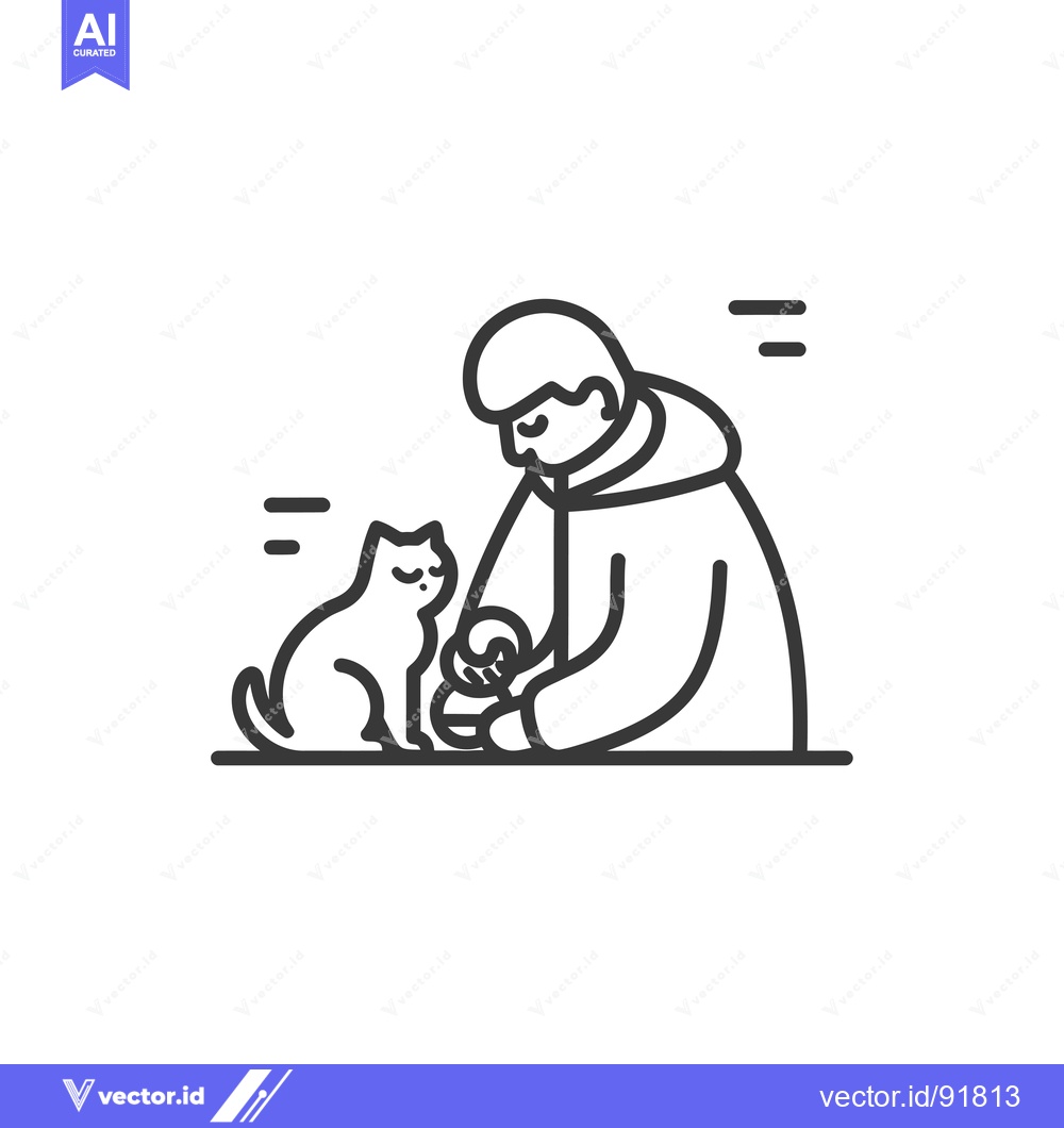 Premium Vector dari Person feeding a cat from a bowl