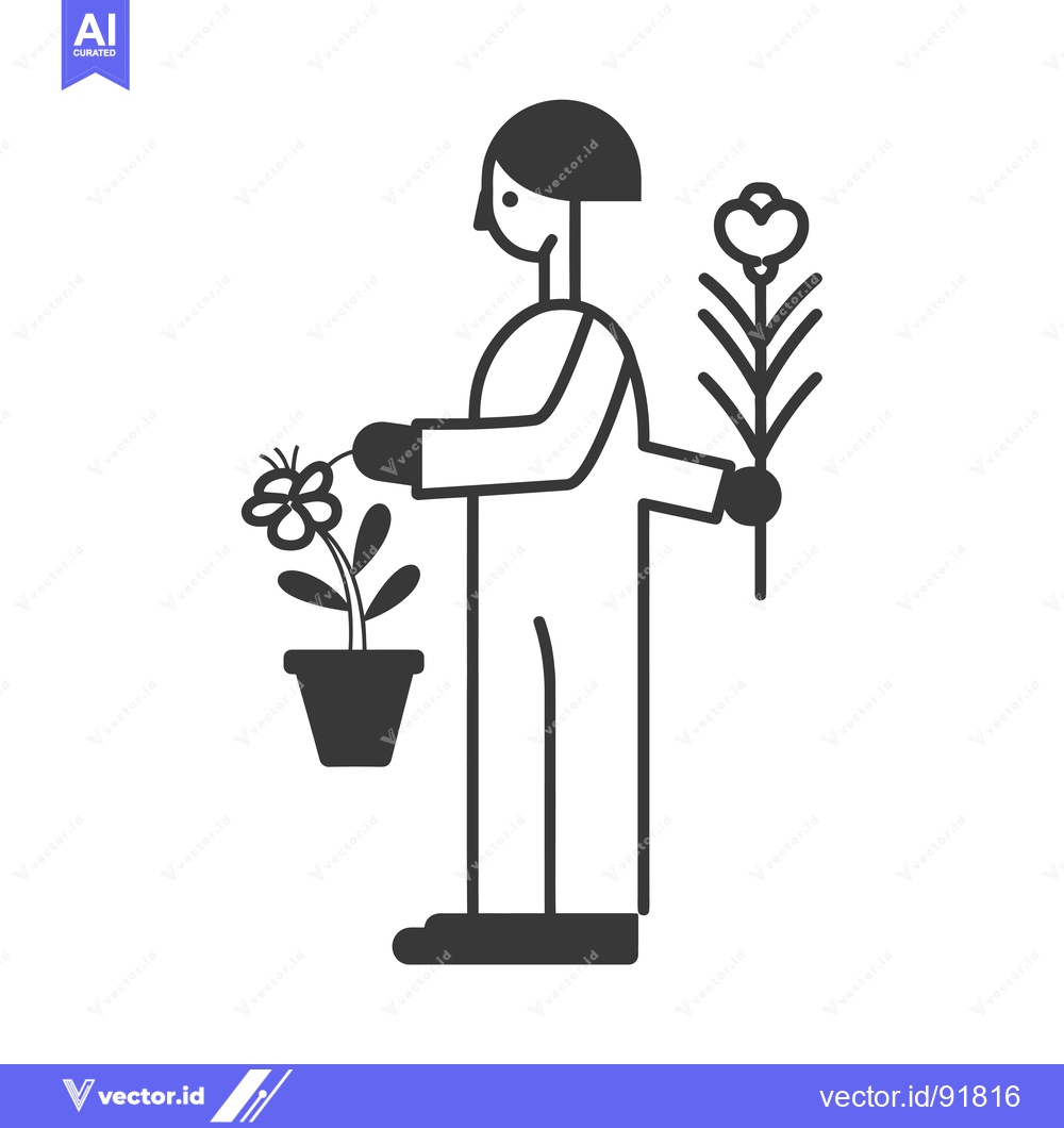 Premium Vector of Person holding a potted plant and a bouquet of flowers
