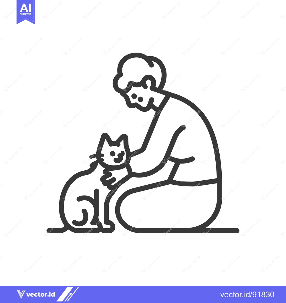 Premium Vector of Person Kneeling and Petting a Cat