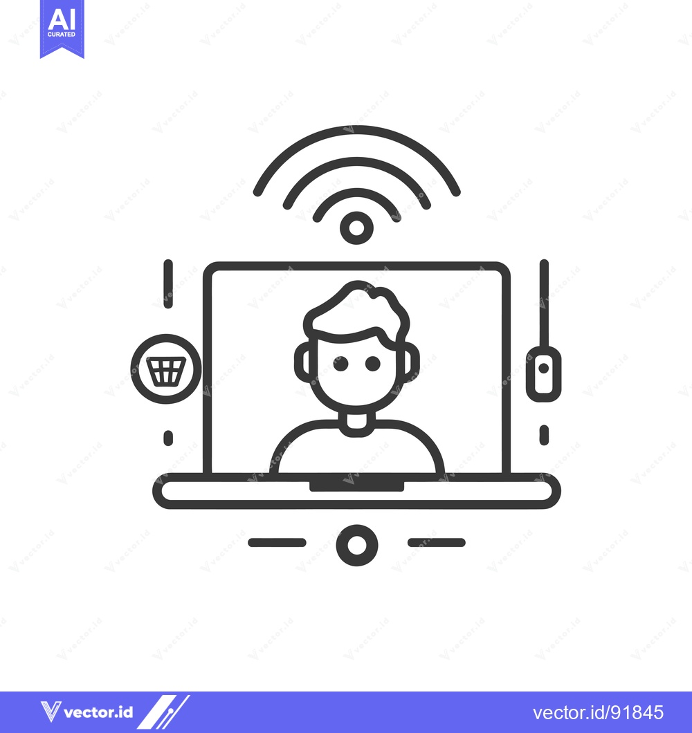 Premium Vector of Person on Laptop with Wireless Signal and Shopping Cart Icon