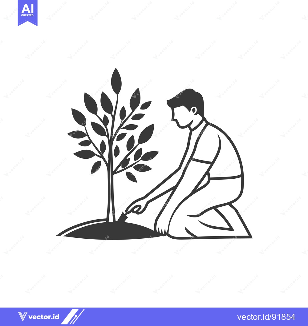 Premium Vector dari Person Planting a Tree with a Shovel