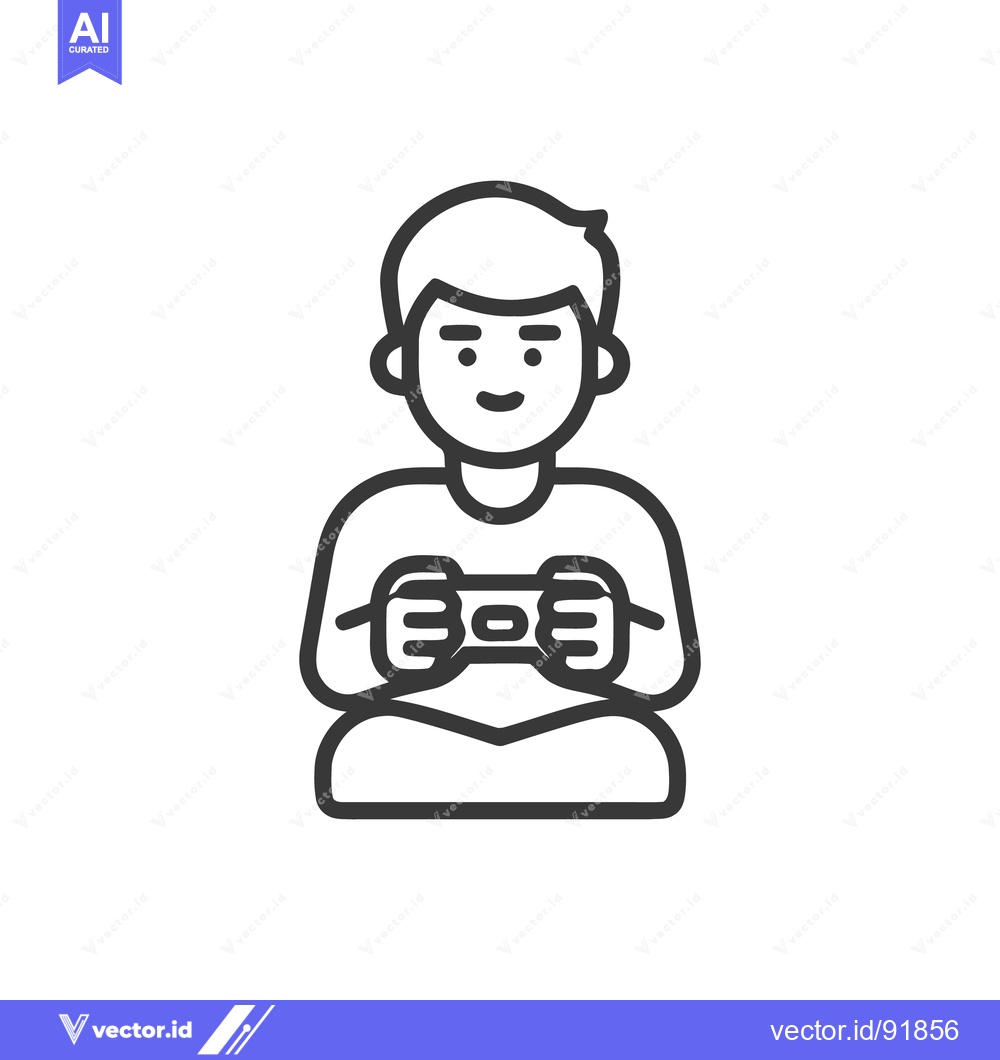 Premium Vector dari Minimalist Icon of a Gamer Boy Holding a Controller