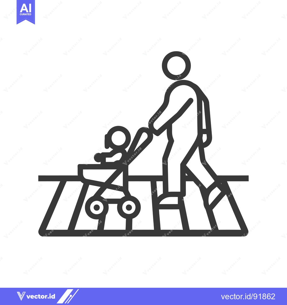 Premium Vector of Person Pushing a Baby Stroller Crossing a Crosswalk