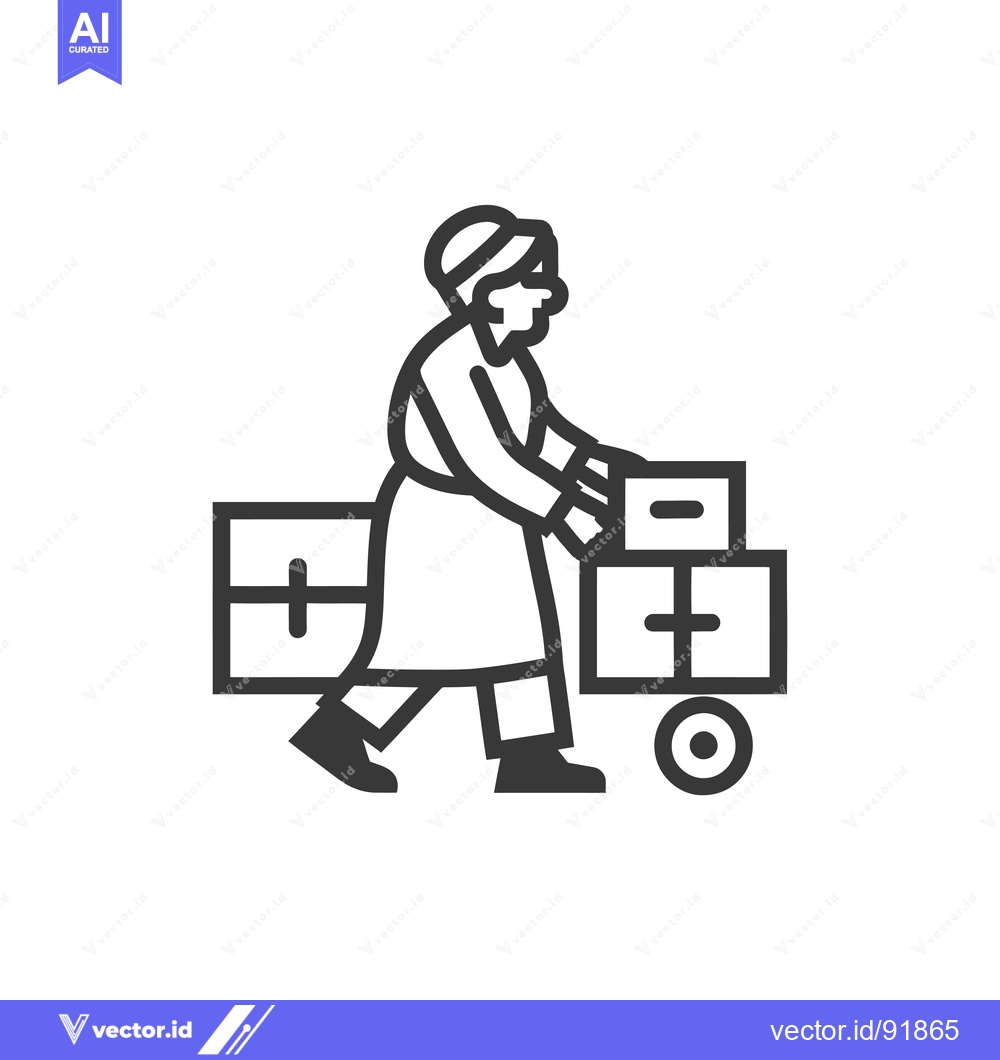 Premium Vector dari Person Pushing a Handcart with Boxes