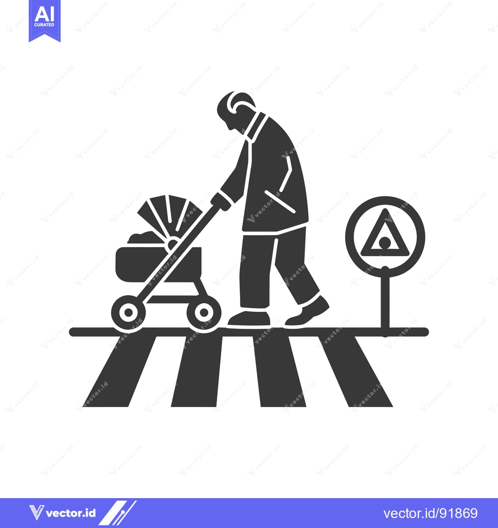Premium Vector dari Person pushing a stroller across a crosswalk with a warning sign