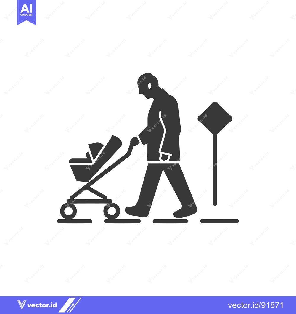 Premium Vector of Person pushing a stroller while walking near a sign