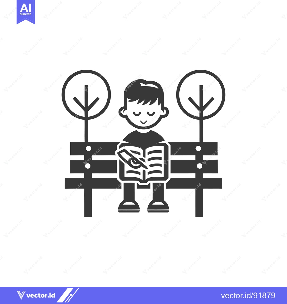 Premium Vector dari Person Reading on a Bench with Trees in Background