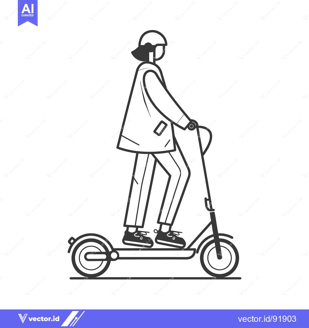 Premium Vector of Person Riding an Electric Scooter in a Helmet