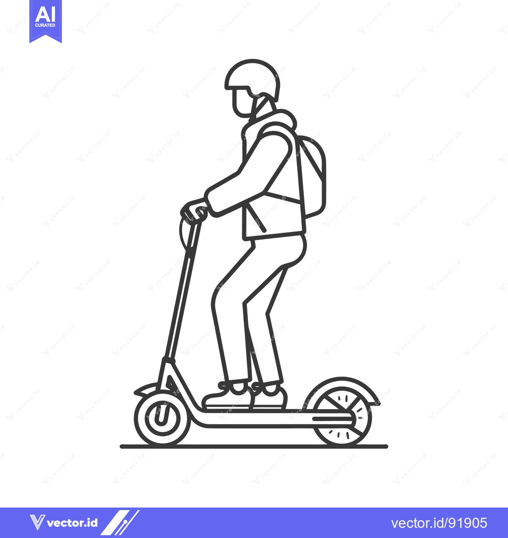 Premium Vector dari Person riding an electric scooter with a backpack