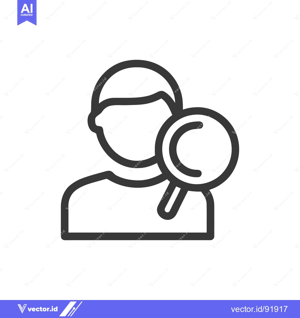 Premium Vector of User Search Icon: Person with Magnifying Glass, Line Art Style