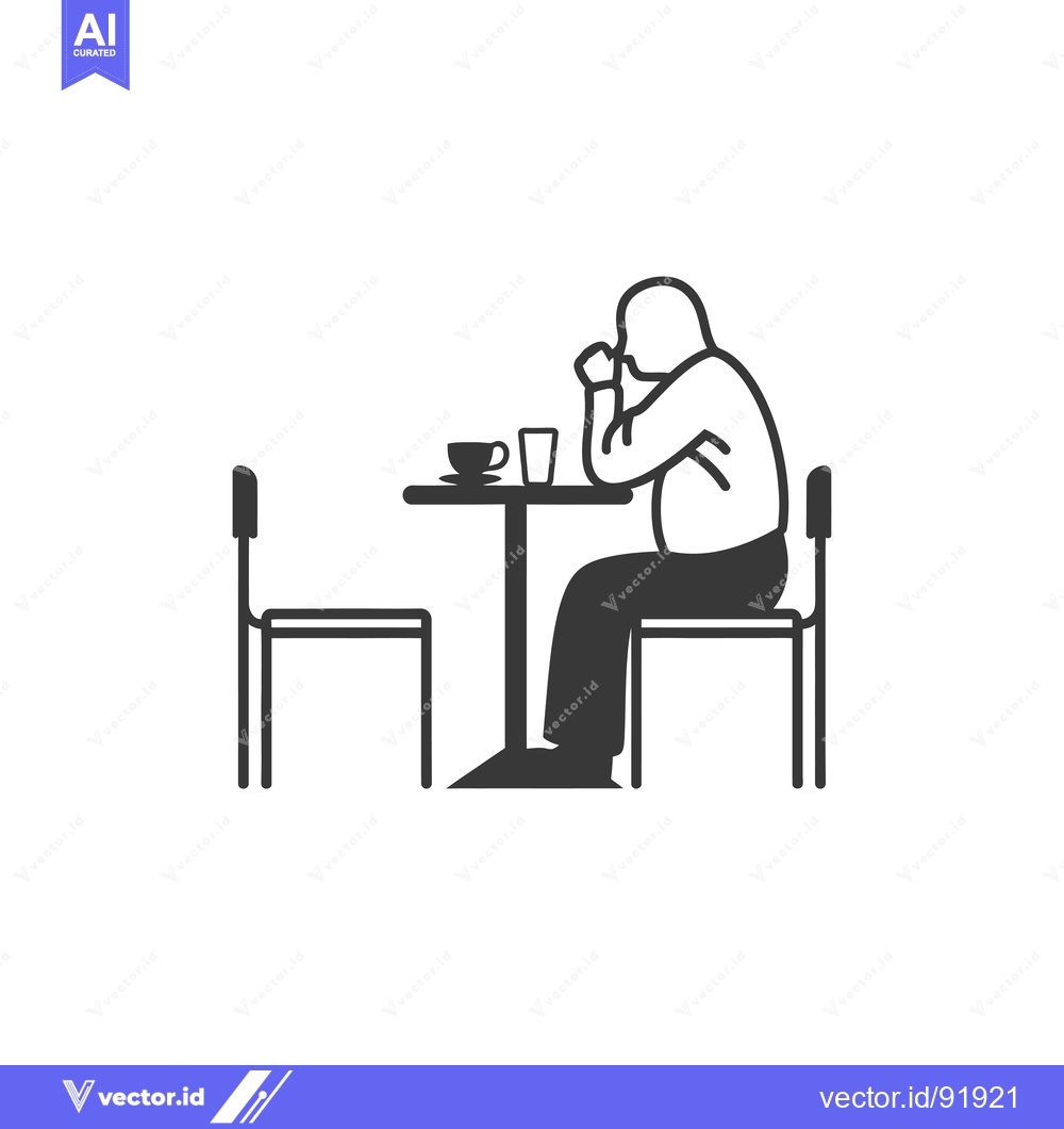 Premium Vector dari Person Sitting Alone at a Table with a Cup and Glass