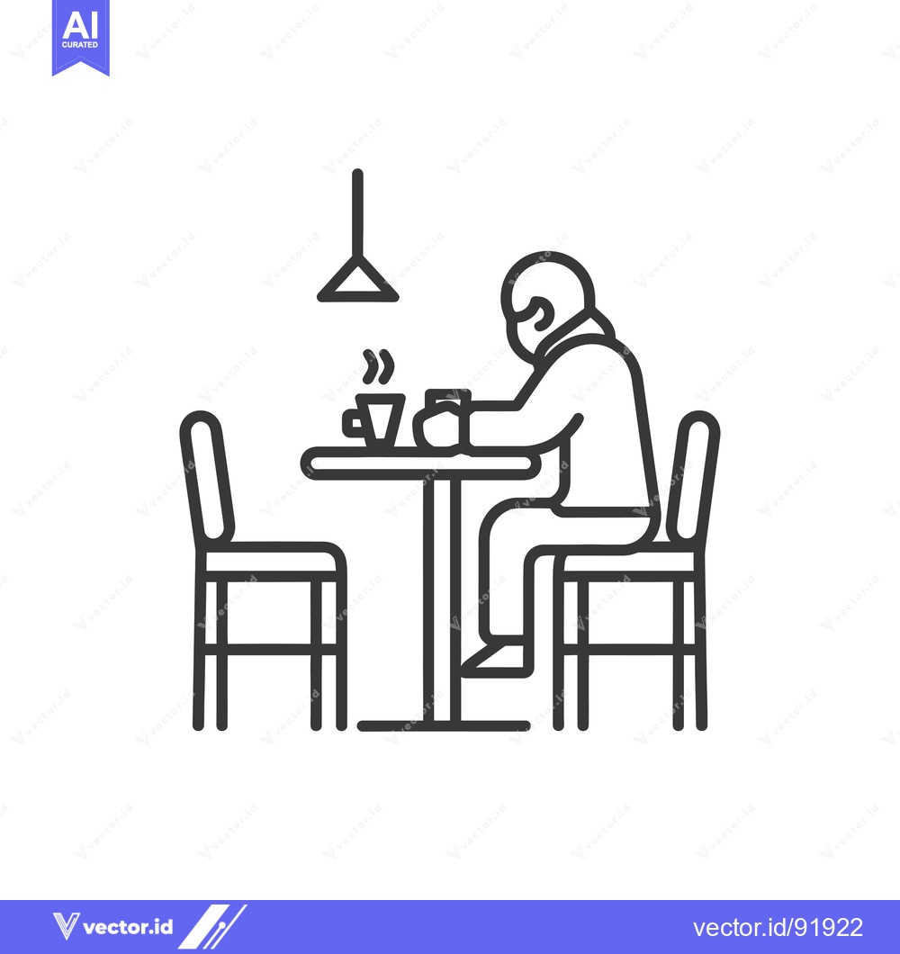 Premium Vector dari Person sitting alone at a table with a steaming cup of coffee