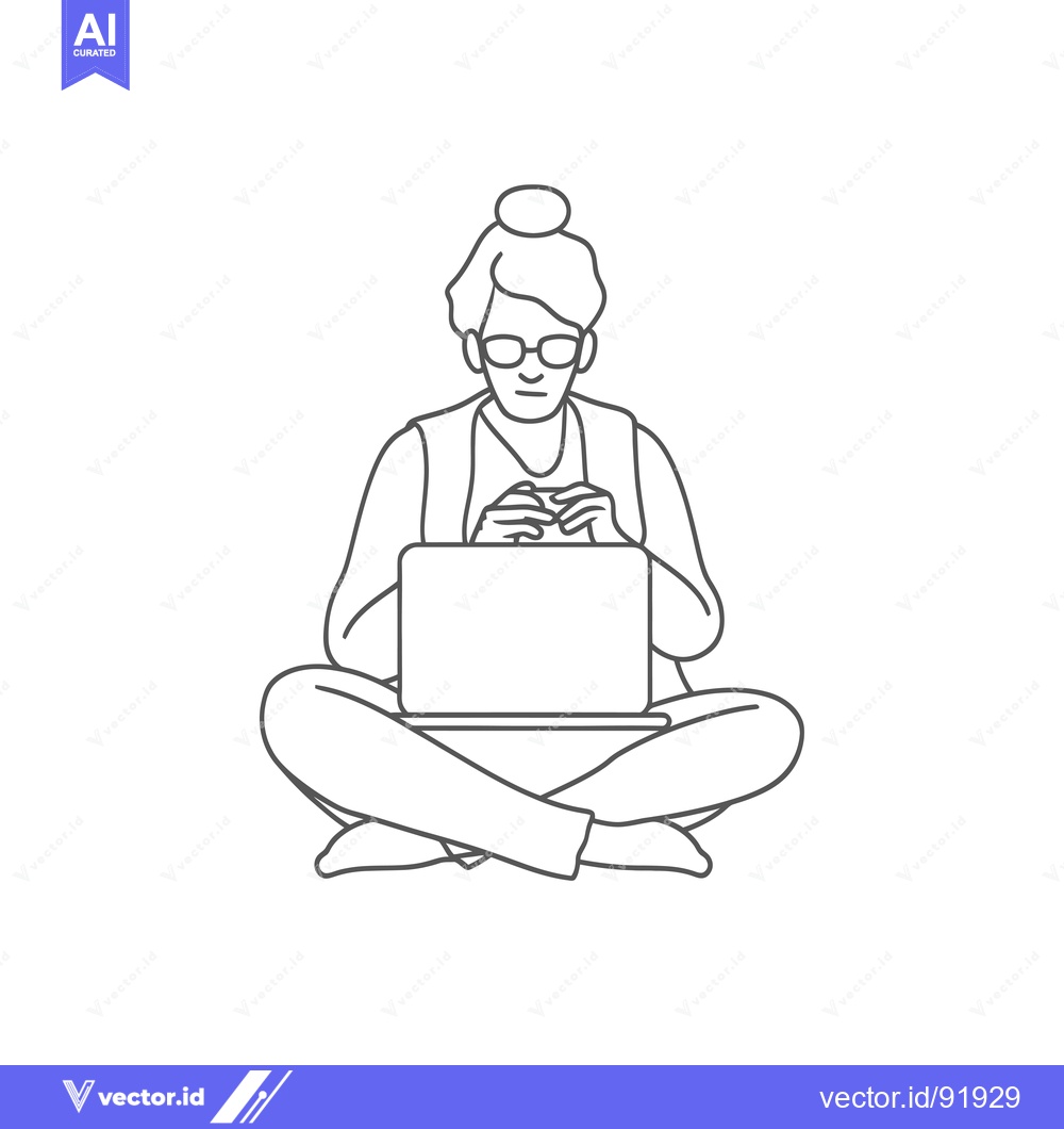 Premium Vector of Person Sitting Cross-Legged with a Laptop