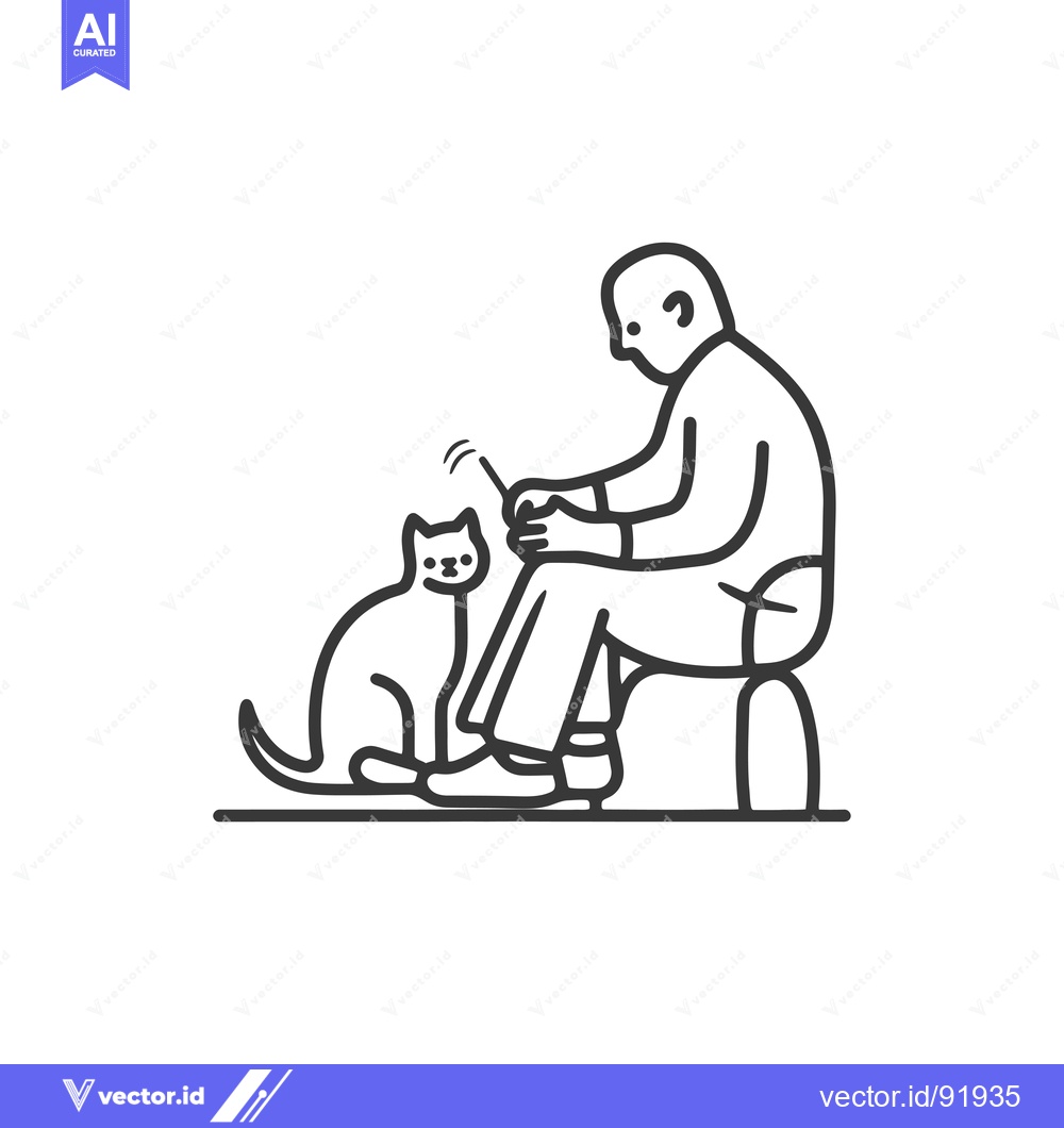 Premium Vector dari Person Sitting With Cat and Playing With a Toy