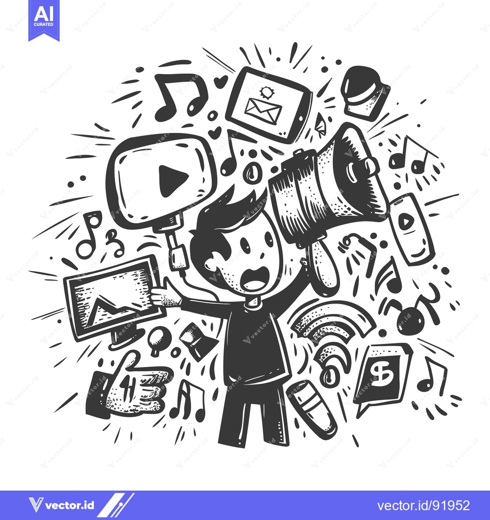 Premium Vector dari Person Surrounded by Social Media and Digital Icons