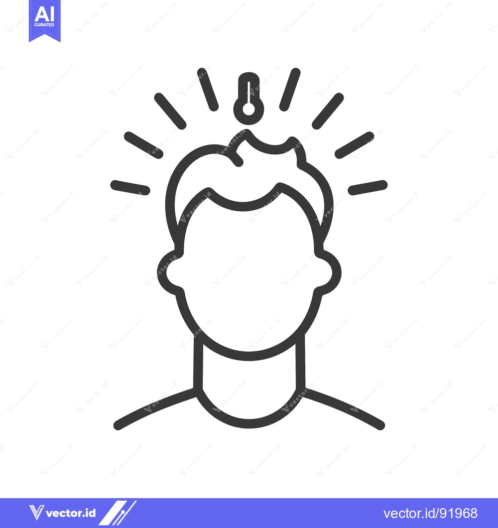 Premium Vector dari Person with a Thermometer on Their Head, Indicating a Fever