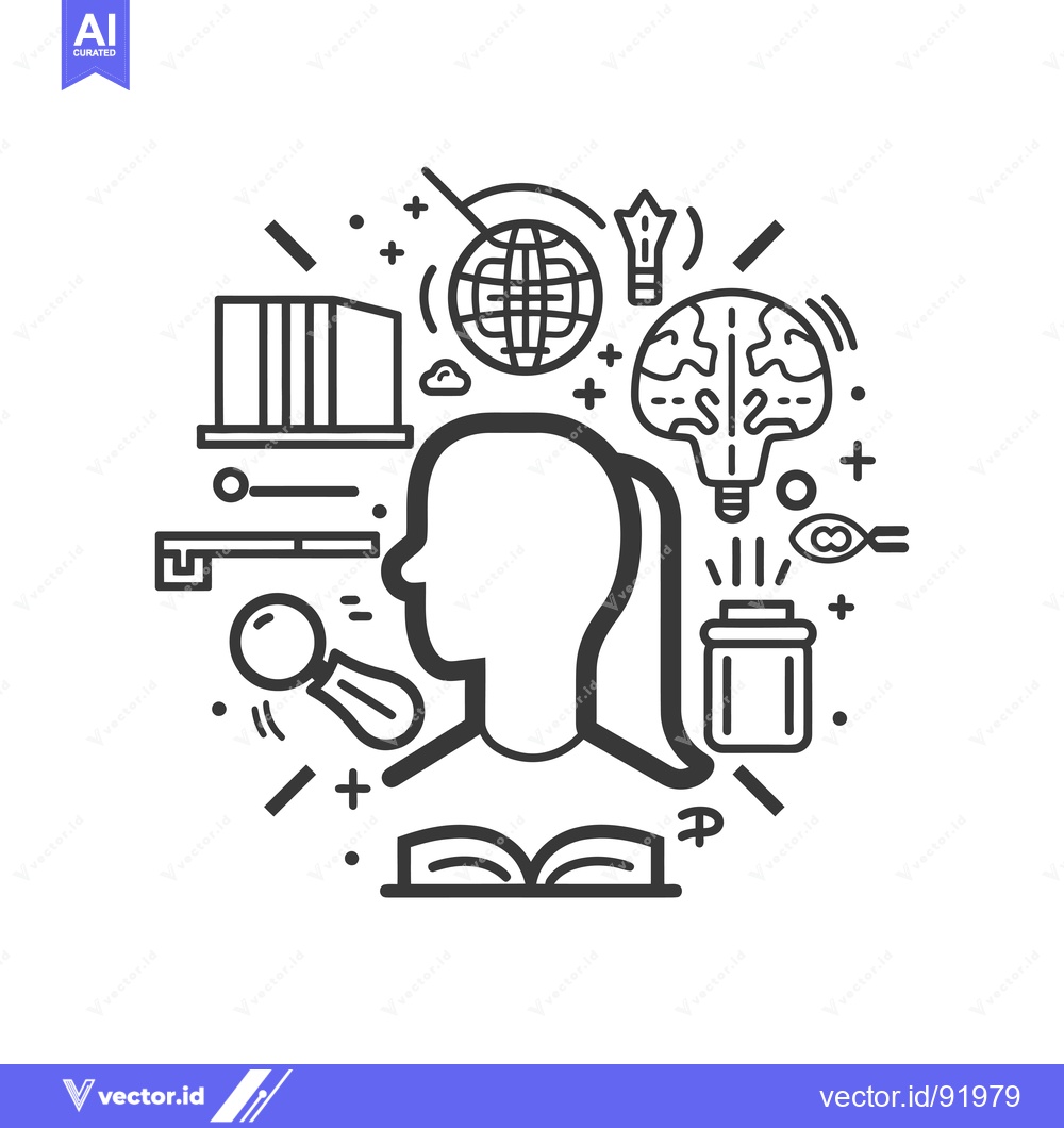 Premium Vector dari Person with Head Filled with Ideas and Surrounding Objects