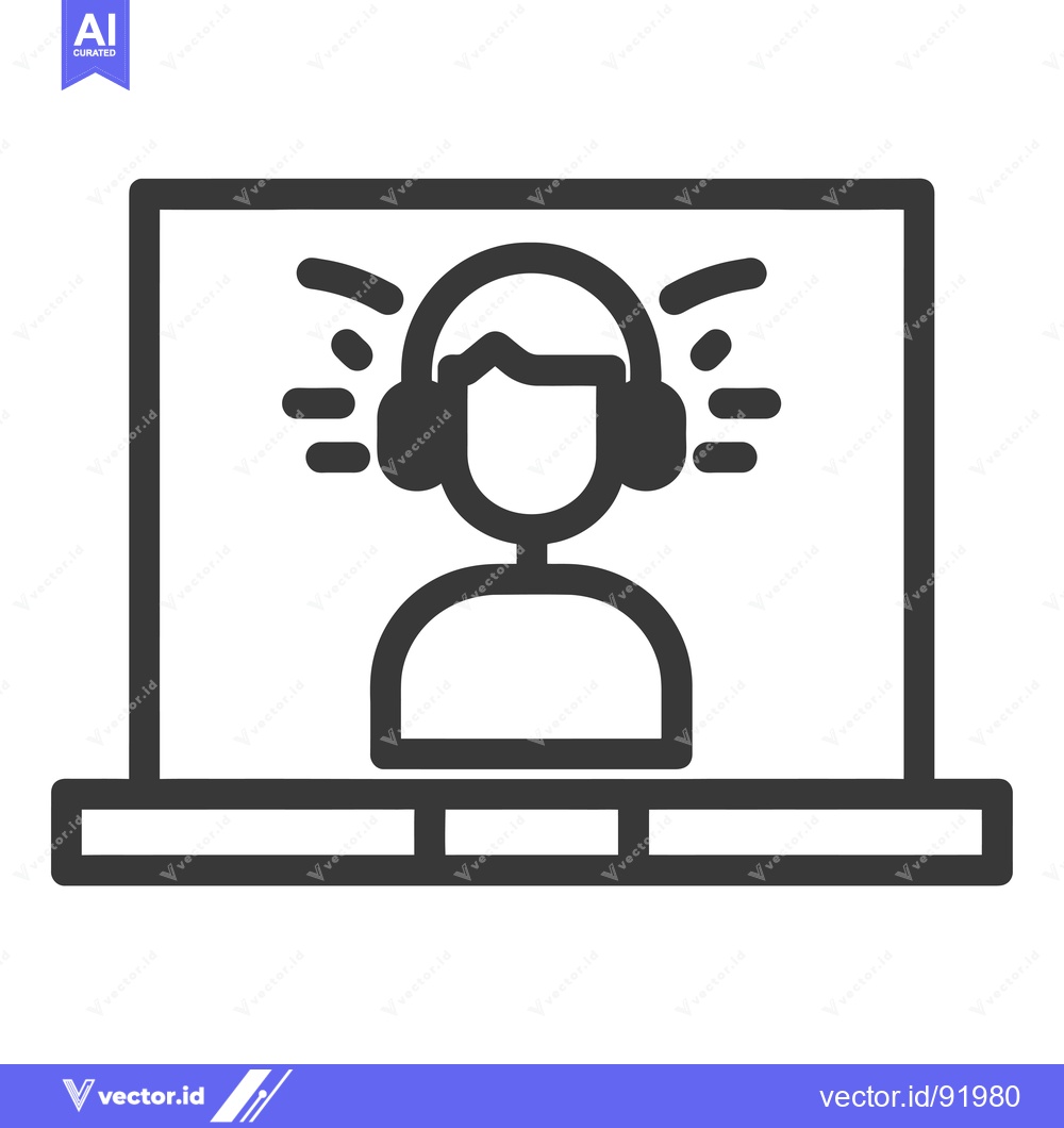 Premium Vector dari Person with Headphones on Laptop Screen