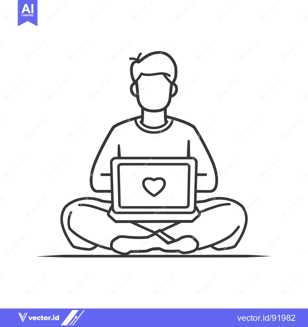 Premium Vector dari Person with Laptop Sitting in a Relaxed Position with a Heart Icon on
