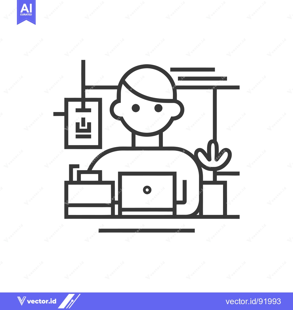 Premium Vector dari Person Working at a Desk with a Laptop, Documents, and a Plant